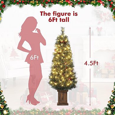 4.5 FT Christmas Tree Set of 2, Pre-lit Artificial Christmas Tree with 108 Warm LED Light
