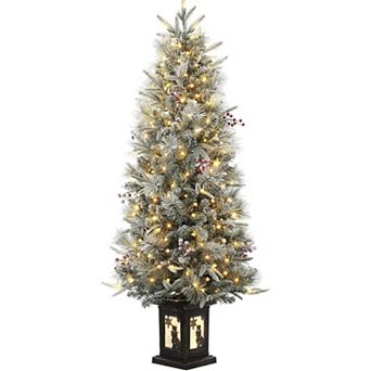4.5ft Christmas Tree with 200 Lights,8 Modes,Red Fruit Decoration and Snowman Light Box
