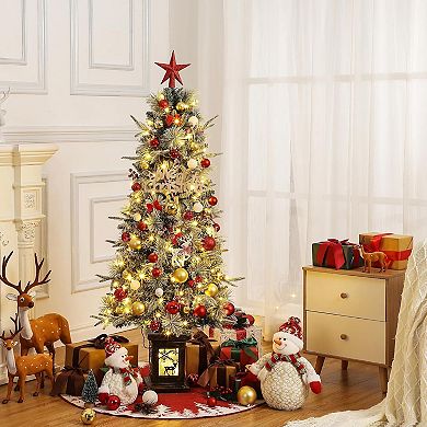 Prelit Artificial Christmas Tree, 4.5ft Frost Tree, Dual Color 8 Modes, 150LED Lights with Elk Box