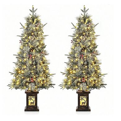 Prelit Artificial Christmas Tree, 4.5ft Frost Tree, Dual Color 8 Modes, 150LED Lights with Elk Box