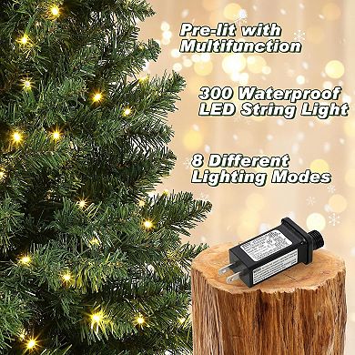 4.5 Ft Artificial Fiber Optic Christmas Tree, Pre-Lit Christmas Tree with 300 Led Lights