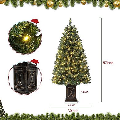 4.5 Ft Artificial Fiber Optic Christmas Tree, Pre-Lit Christmas Tree with 300 Led Lights