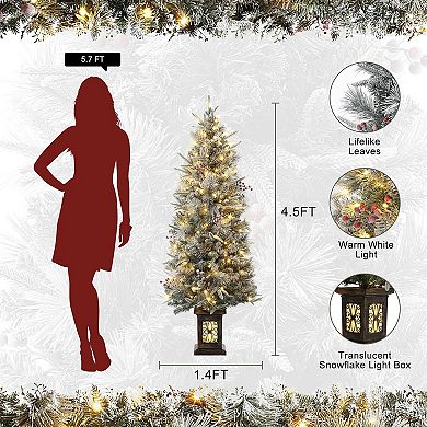 4.5ft Pre-Lit Snow Flocked Christmas Tree , Artificial Potted Xmas Tree with 200 Warm Lights,2 PCS