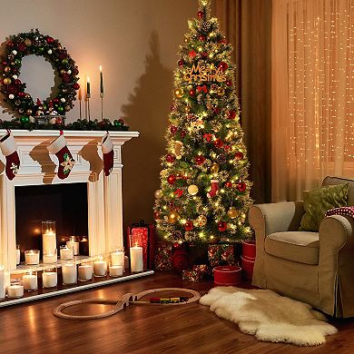 6FT Potted Christmas Tree with 140 Warm Led Lights, Artificial Christmas Tree Outdoor Decor