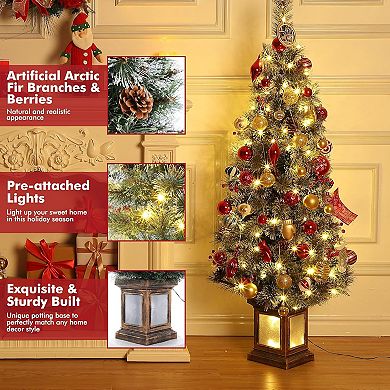 4.5ft Pre-Lit Artificial Christmas Tree for Party Decoration, Christmas Tree with 108 LED Lights