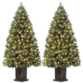 4.5 Ft Artificial Fiber Optic Christmas Tree, Pre-Lit Christmas Tree with 300 Led Lights,2 PCS