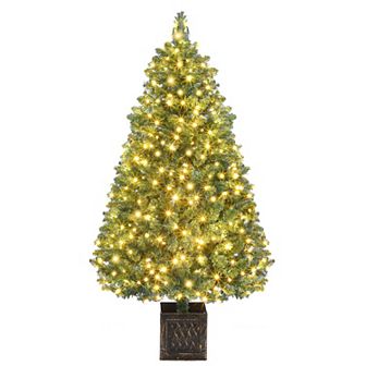 4.5 ft Pre-Lit Artificial Christmas Tree with 300 Warm White Lights and Vintage Potted Base
