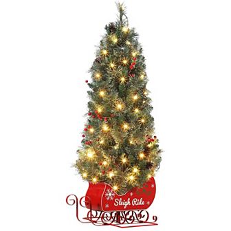4.5FT Christmas Tree with 85 Lights, Pre-Lit Artificial Mini Christmas Tree with 8 Mode
