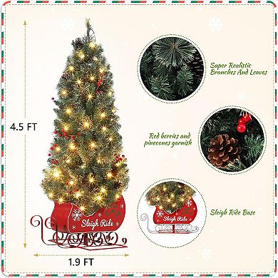 4.5FT Christmas Tree with 85 Lights, Pre-Lit Artificial Mini Christmas Tree with 8 Mode