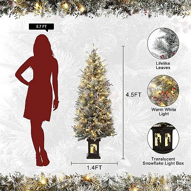 4.5ft Christmas Tree Set with 200 Lights, 8 Modes, Frosted Cedar and Red Fruit Decorations (2 PCS)