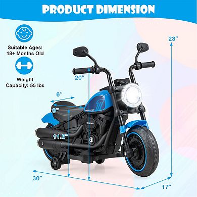 Kids Electric Motorcycle With Training Wheels & Led Headlights
