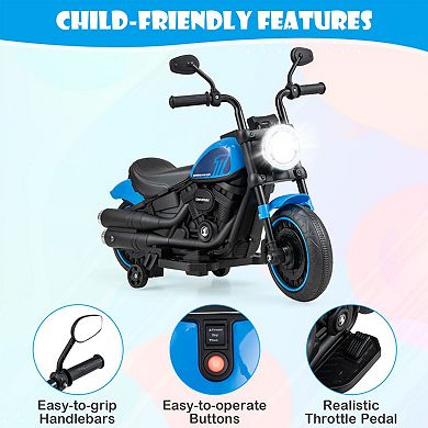 Kids Electric Motorcycle With Training Wheels & Led Headlights