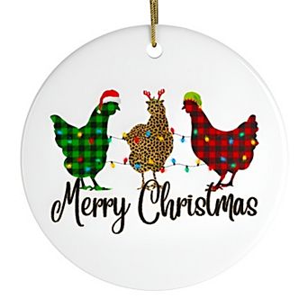Plaid Rooster Merry Christmas Ornament