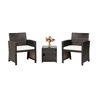 3 pc Patio Wicker Furniture Set With Storage Table And Protective Cover
