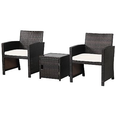 3 Pieces Patio Wicker Furniture Set With Storage Table And Protective Cover