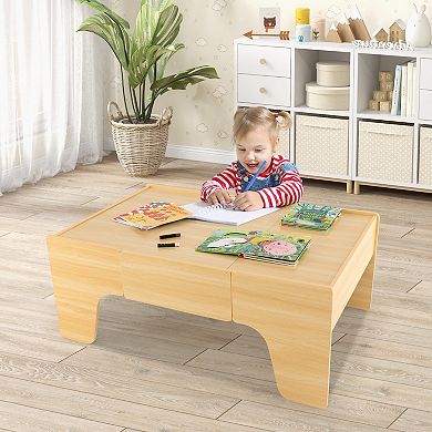 Wooden Train Set Table with 84 Pieces and Reversible Tabletop