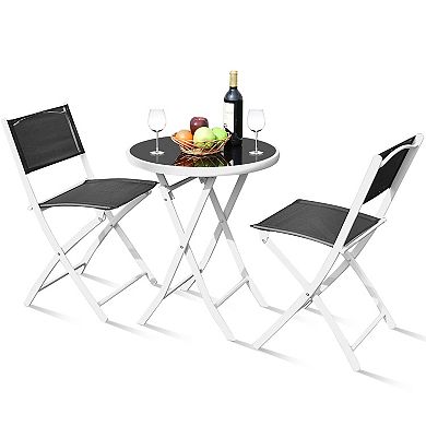 3 Pieces Patio Folding Bistro Set For Balcony Or Outdoor Space