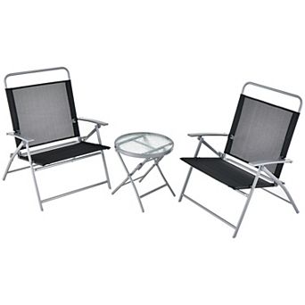 3 pc Patio Folding Chair Set Outdoor Metal Conversation Set