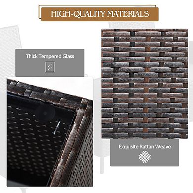 3 Pieces Patio Cushioned Rattan Converstaion Set With Glass Table Top