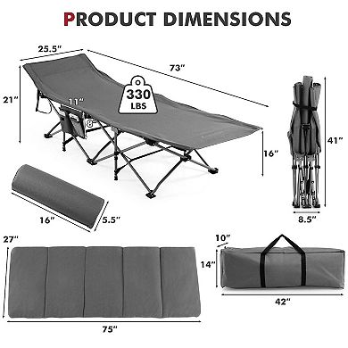 Folding Retractable Travel Camping Cot With Mattress And Carry Bag