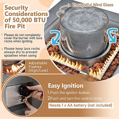28-inch Square Propane Fire Pit Table With Pvc Cover