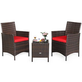 3 pc Patio Furniture Set Wicker Conversation Set With Glass Table