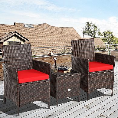 3 Piece Patio Furniture Set Wicker Conversation Set With Glass Table