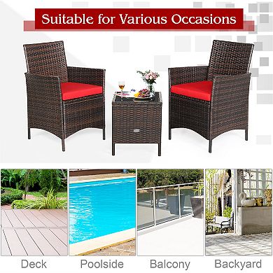3 Piece Patio Furniture Set Wicker Conversation Set With Glass Table
