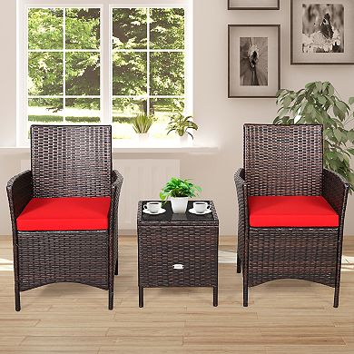 3 Piece Patio Furniture Set Wicker Conversation Set With Glass Table