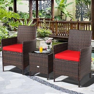 3 Piece Patio Furniture Set Wicker Conversation Set With Glass Table