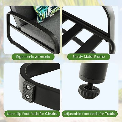 3 Pieces Patio Bistro Conversation Set With Waterproof Dpc Tabletop