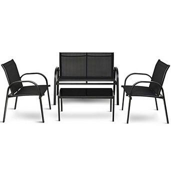 4 pc Patio Furniture Set With Glass Top Coffee Table