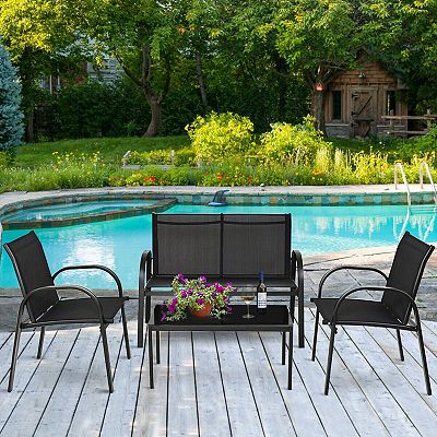 Pieces Patio Furniture Set With Glass Top Coffee Table