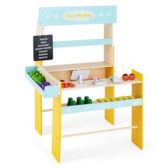 Kid's Pretend Play Grocery Store With Cash Register And Blackboard