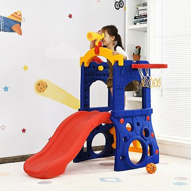 6-in-1 Freestanding Kids Slide With Basketball Hoop And Ring Toss