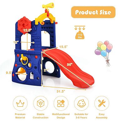6-in-1 Freestanding Kids Slide With Basketball Hoop And Ring Toss