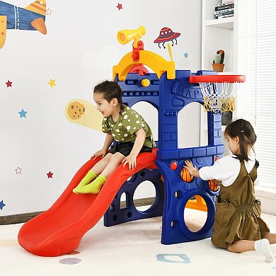 6-in-1 Freestanding Kids Slide With Basketball Hoop And Ring Toss