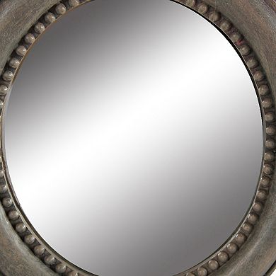 Round Wooden Framed Mirror With Parrot Sculpture Top, Multicolor