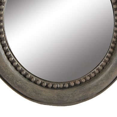 Round Wooden Framed Mirror With Parrot Sculpture Top, Multicolor