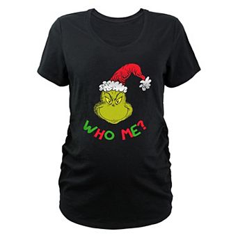 Maternity Dr. Seuss Grinch Santa Hat Who Me Graphic Tee