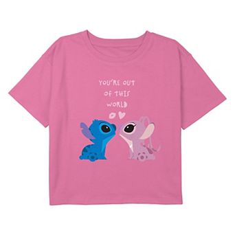 Disney's Lilo & Stitch And Angel You're Out Of This World Girls 7-16 Cropped Graphic Tee