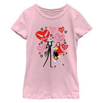 Disney's The Nightmare Before Christmas Jack Skellington And Sally Creepy Hearts Girls 7-16 Graphic Tee