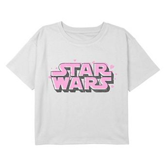 Girls 7-16 Star Wars Logo Pink Hearts Cropped Graphic Tee