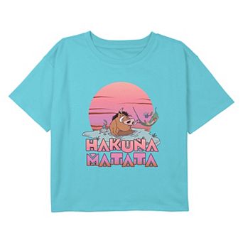 Disney's The Lion King Pumbaa And Timon Hakuna Matata Relaxing Bath Girls 7-16 Cropped Graphic Tee