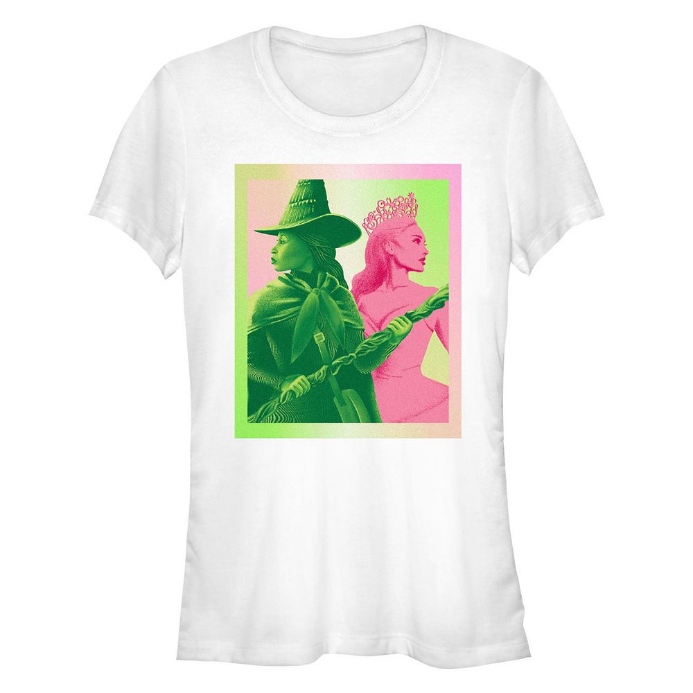 Juniors' Wicked Elphaba And Glinda Profile Portrait Fitted Graphic Tee