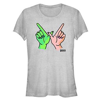 Juniors' Wicked Elphaba And Glinda "W" Hands Sign Fitted Graphic Tee