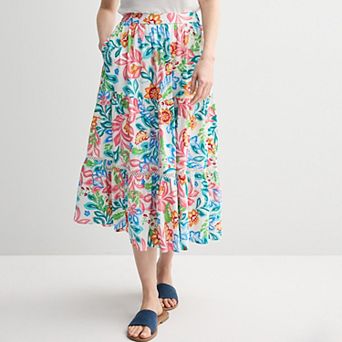 Women's Croft & Barrow® Floral Print Tiered Midi Skirt