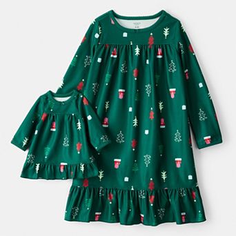 Girls 4-14 Carter's 2 One Piece Long-Sleeve Nightgown & Matching Doll Gown Set