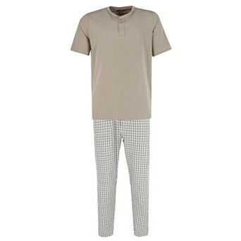 Ten West Apparel Men's Henley Short Sleeve and Plaid Pajama Pant Set