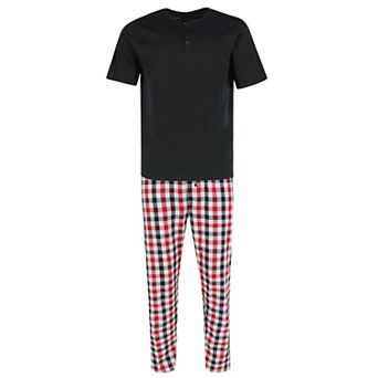 Ten West Apparel Men's Henley Short Sleeve and Plaid Pajama Pant Set